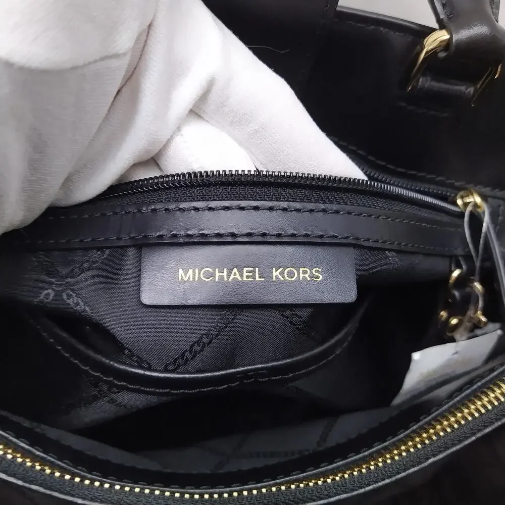 Michael Kors Gramercy Black Leather Lock Double Satchel Shoulder Bag - $358